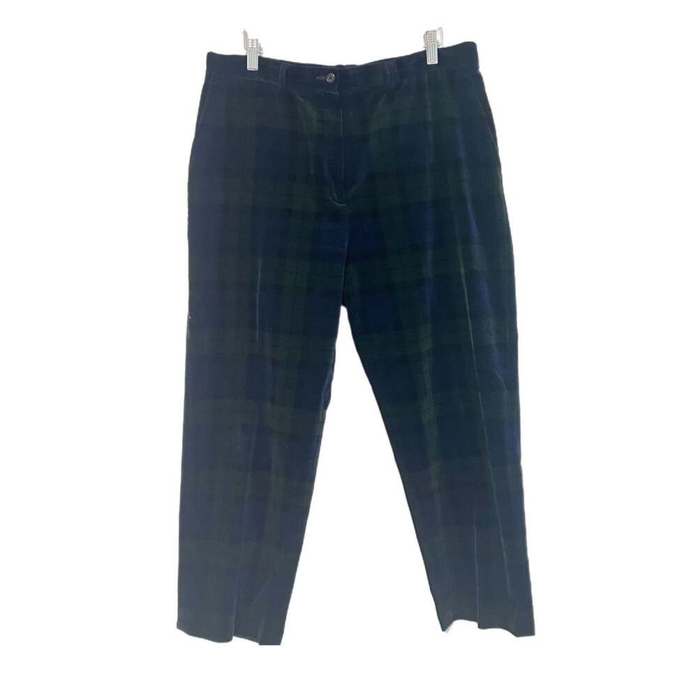 Lauren Ralph Lauren Black Watch Tartan Plaid Trousers Green Navy Velvet Size 14